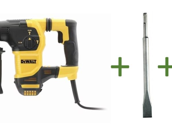 Tassellatore SDS-Plus 3 modalità 30mm 3.5J 950W con AVC - Doppio mandrino attacco rapido D25334K-QS DeWalt con 2 scalpelli